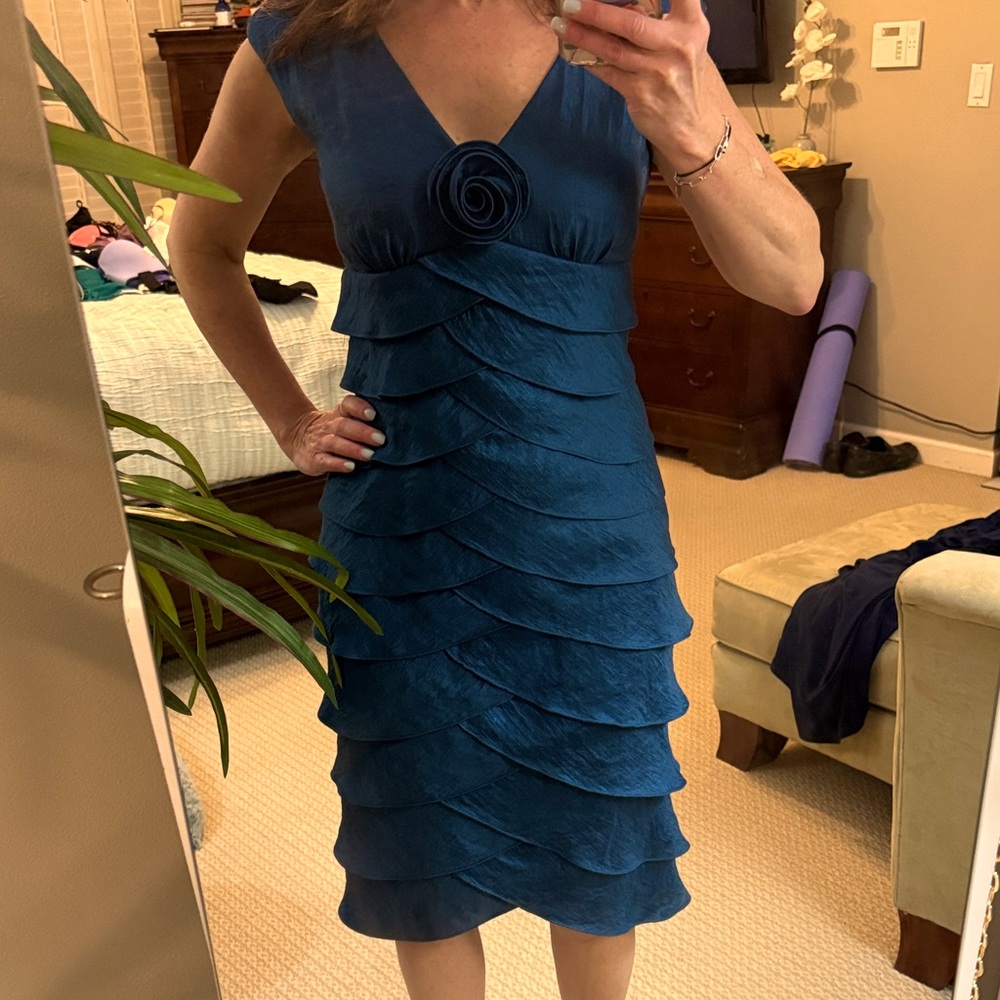 London Times Teal Layered Midi Dress Size 2 - Picture 1 of 4